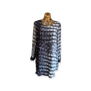 BIYA Silk mini dress gray black long sleeve slight sheer XS